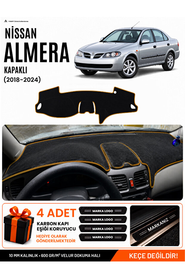 Nissan Almera Covered (2000-2006) Compatible Glove Box Cover, Glove Box Case - Black-Brown - Ni001
