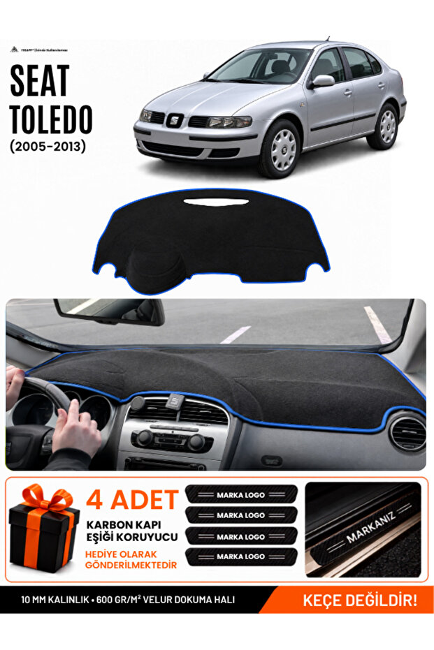 Seat Toledo (2005-2013) Compatible Glove Box Protection, Glove Box Cover, Glove Box Case - Black-Blue - Se008