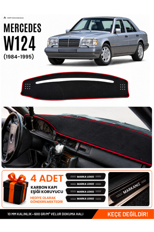 Mercedes W124 (1984-1995) Compatible Dashboard Cover, Dashboard Case - Black-Red - Mb011