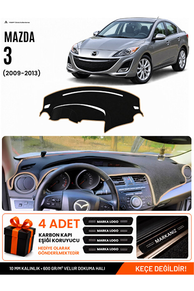 Mazda 3 (2009-2013) Compatible Glove Box Protection, Glove Box Cover, Glove Box Case - Black-Beige - Ma002