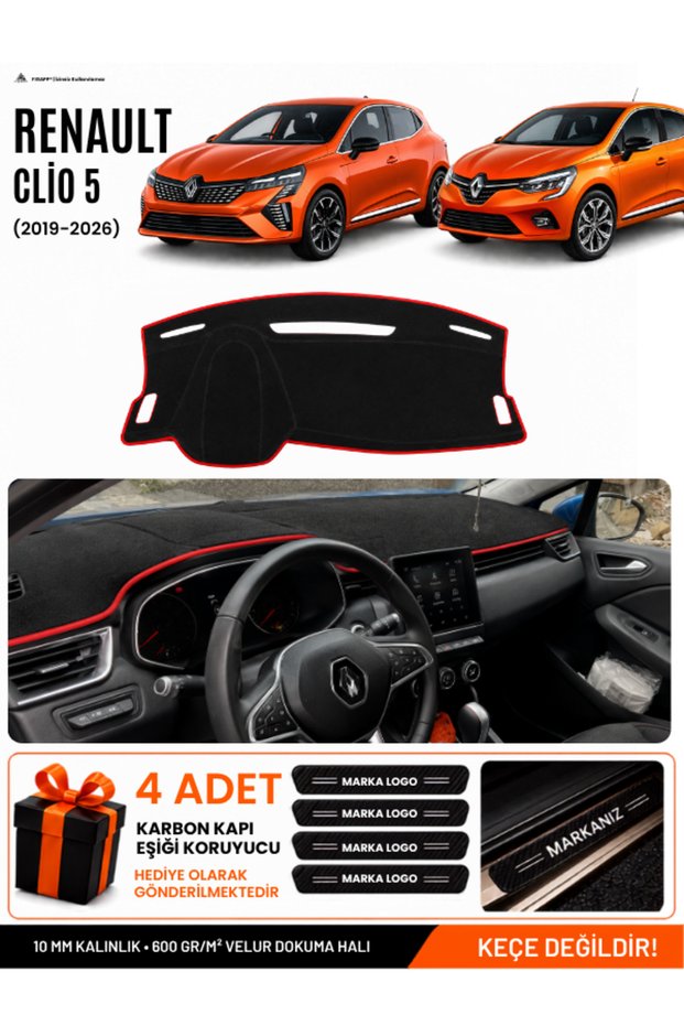 Renault Clio 5 (2019-2026) Compatible Glove Box Cover, Glove Box Case - Black-Red - Re019