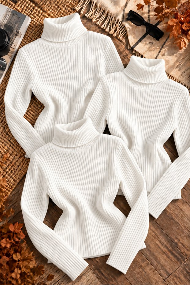 Unisex 3-Piece Cotton Camisole Turtleneck Sweater Set Ribbed Turtleneck Long Sleeve Winter Basic Daily Flexible Sweater