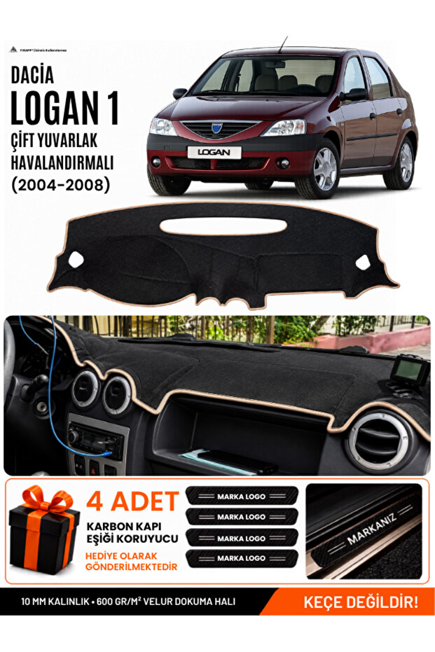 Daci̇a Logan 1 (2004-2008) Compatible Glove Box Protection, Glove Box Cover, Glove Box Case - Black-Beige - Da006