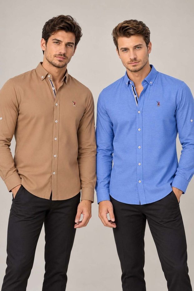 Men's Cotton Shirt Set of 2 Saks-Camel G674