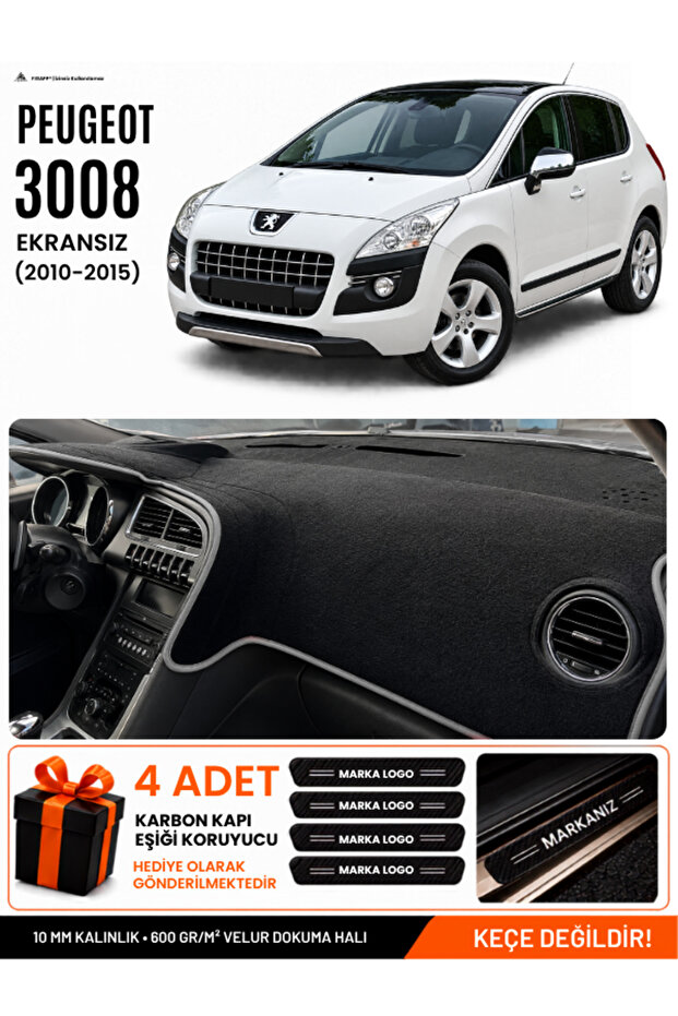 Peugeot 3008 Screenless (2010-2015) Compatible Dashboard Cover, Dashboard Case - Black-Grey - Pe016