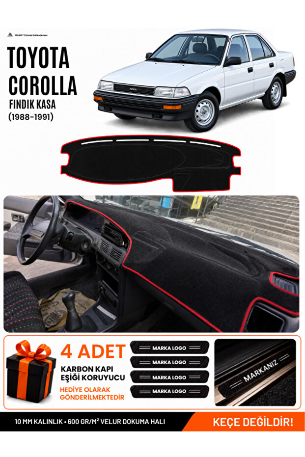 Toyota Corolla Findik Kasa (1988-1991) Compatible Dashboard Cover, Dashboard Case - Black-Red - To011