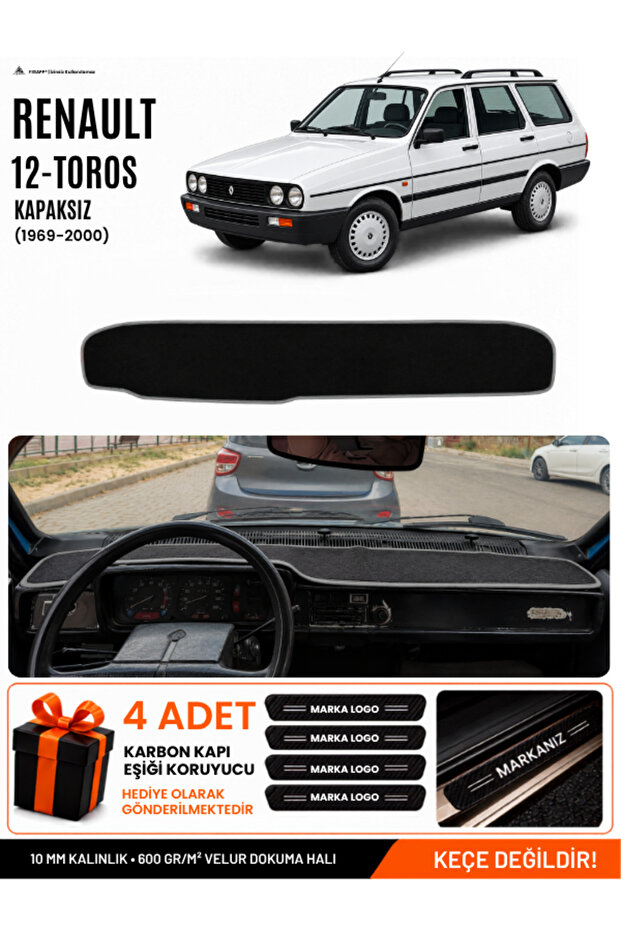 Renault 12 Toros Without Cover (1969-2000) Compatible Glove Box Cover, Glove Box Case - Black-Grey - Re002