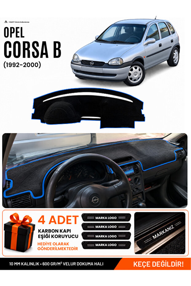 Opel Corsa B (1992-2000) Compatible Glove Box Protection, Glove Box Cover, Glove Box Case - Black-Blue - Op006