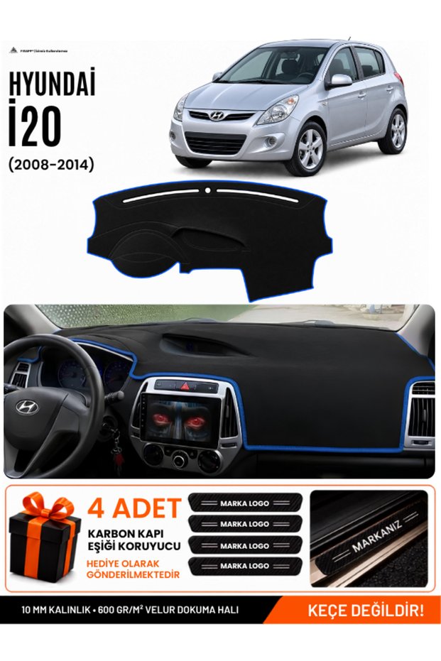 Hyundai̇ İ20 (2008-2014) Compatible Glove Box Protection, Glove Box Cover, Glove Box Case - Black-Blue - Hu001