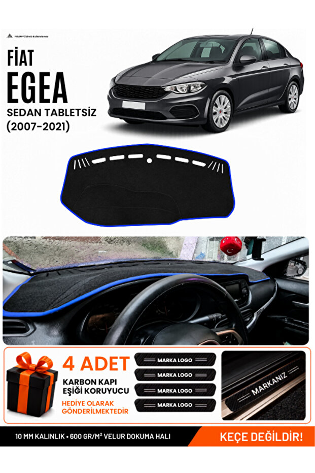 Fi̇at Egea Sedan (2007-2021) Tablet-Free Compatible Dashboard Cover, Dashboard Case - Black-Blue - Fi011