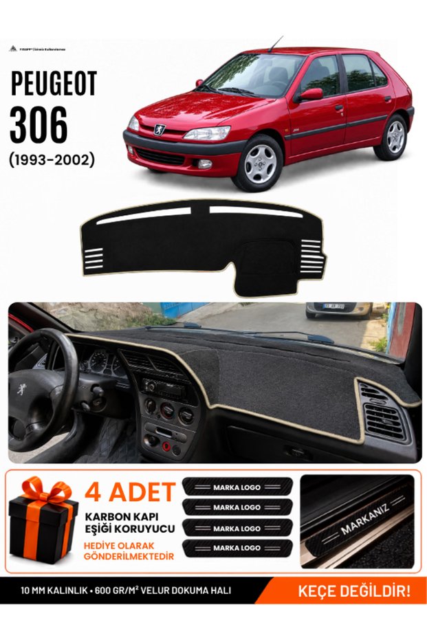 Peugeot 306 (1993-2002) Compatible Glove Box Protection, Glove Box Cover, Glove Box Case - Black-Beige - Pe008