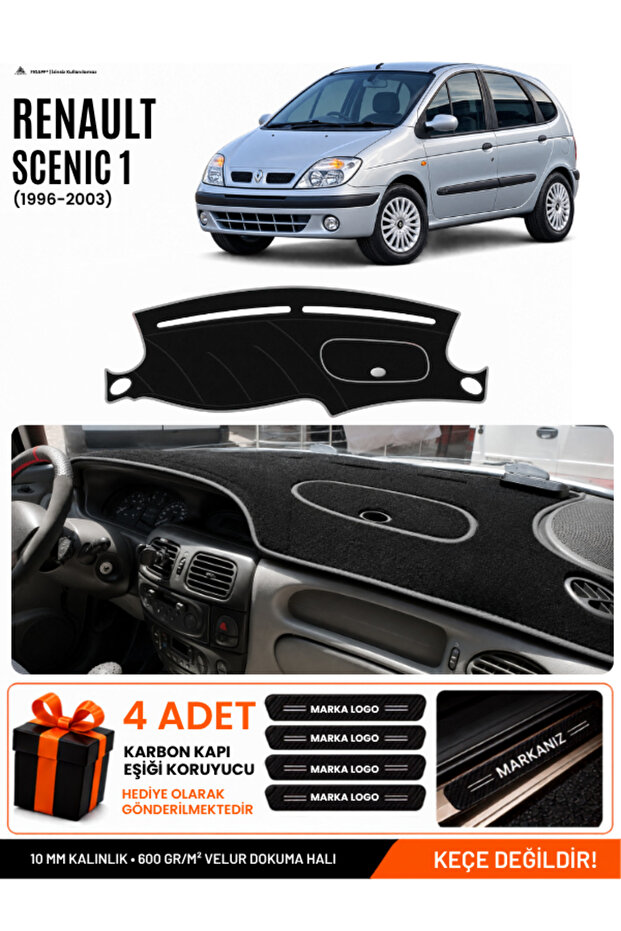 Renault Scenic 1 (1996-2003) Compatible Glove Box Cover, Glove Box Case - Black-Grey - Re043