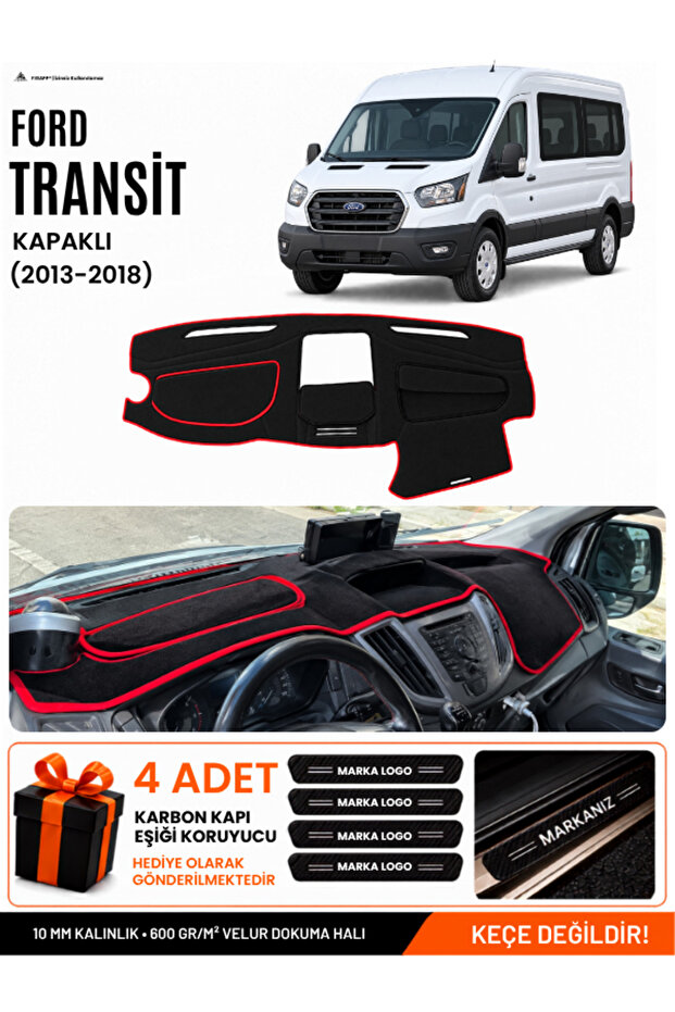 Ford Transit Covered (2013-2018) Compatible Glove Box Cover, Glove Box Case - Black-Red - Fo031