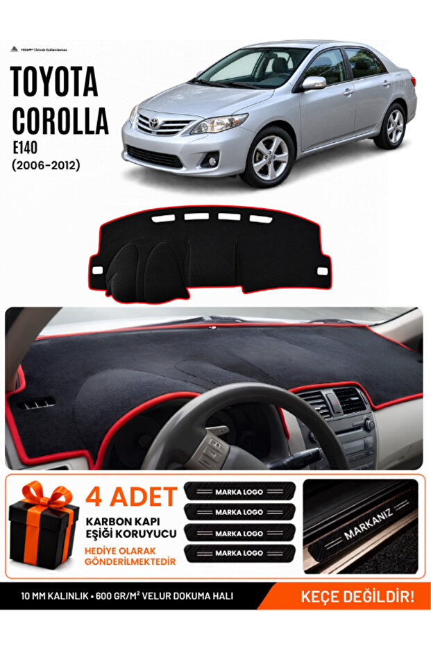 Toyota Corolla E140 (2006-2012) Compatible Dashboard Cover, Dashboard Case - Black-Red - To015