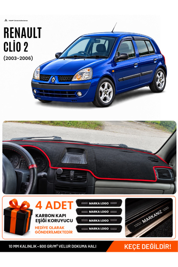 Renault Clio Symbol Airbag Compatible (2003-2006) Compatible Dashboard Cover - Black-Red - Re012