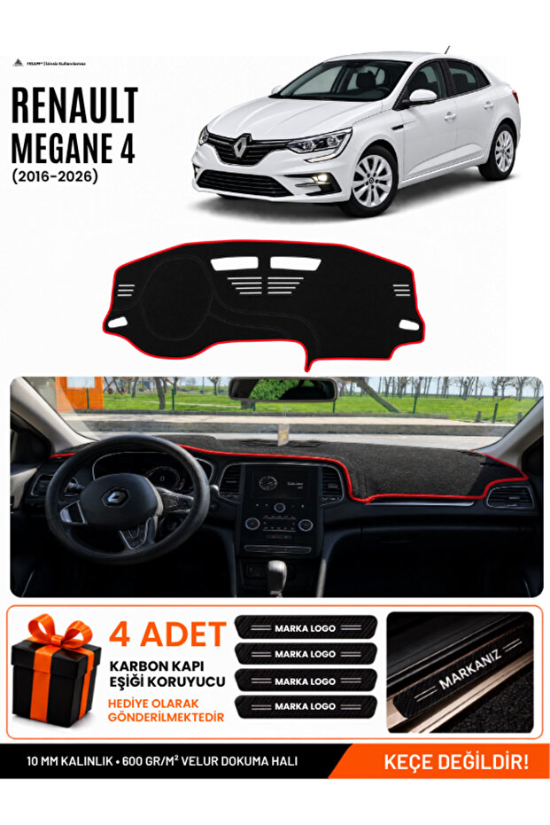 Renault Megane 4 (2016-2024) Compatible Glove Box Cover, Glove Box Case - Black-Red - Re041