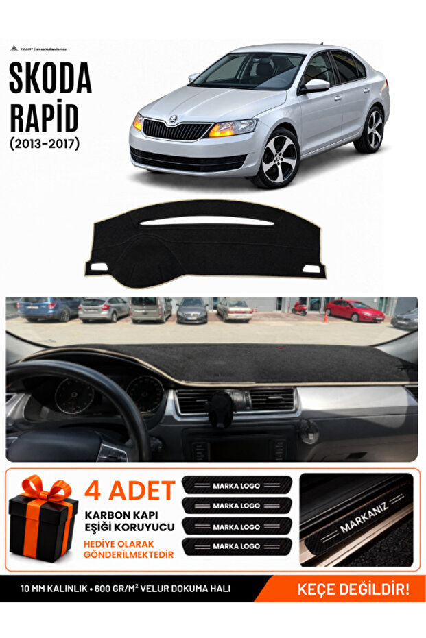 Skoda Rapid (2013-2017) Compatible Glove Box Protection, Glove Box Cover, Glove Box Case - Black-Beige - Sk011