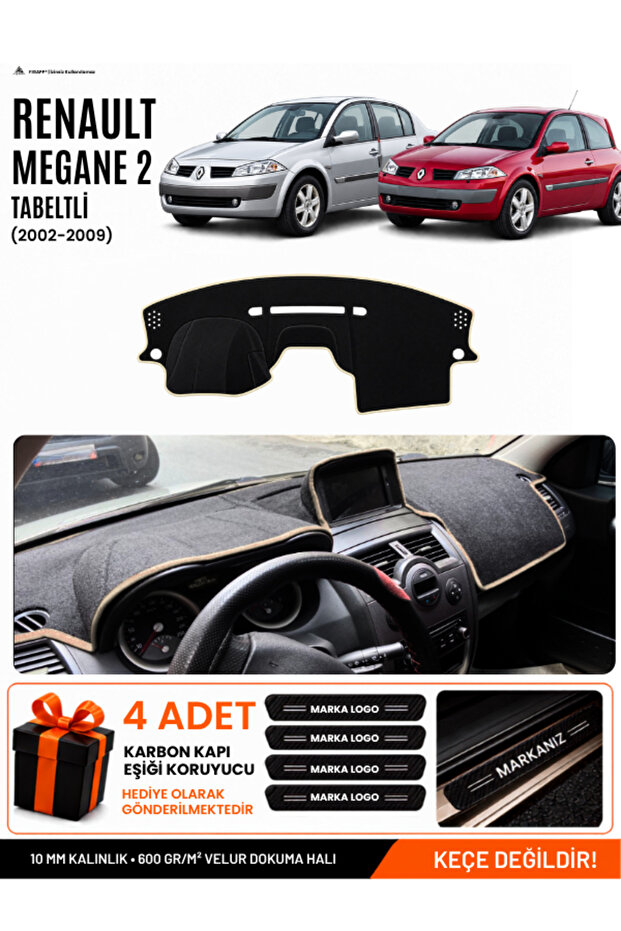 Renault Megane 2 Large Screen (2002-2009) Compatible Glove Box Cover, Glove Box Case - Black-Beige - Re040