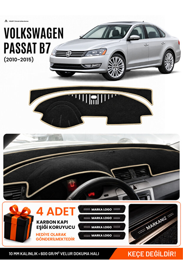 Volkswagen Passat B7 (2010-2015) Compatible Dashboard Cover, Dashboard Case - Black-Beige - Vw016