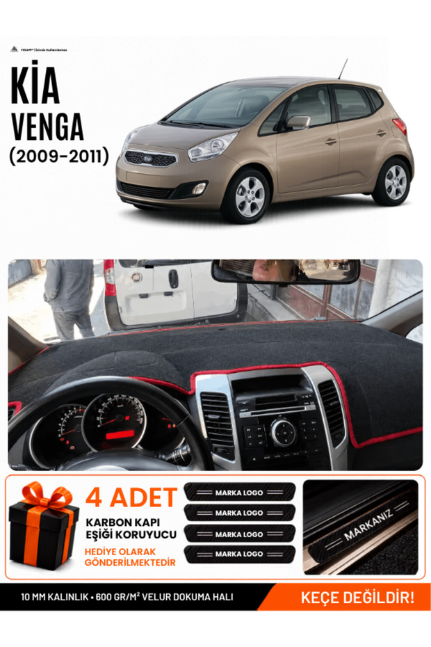 Kia Venga (2009-2011) Compatible Glove Box Protection, Glove Box Cover, Glove Box Case - Black-Red - Ki025