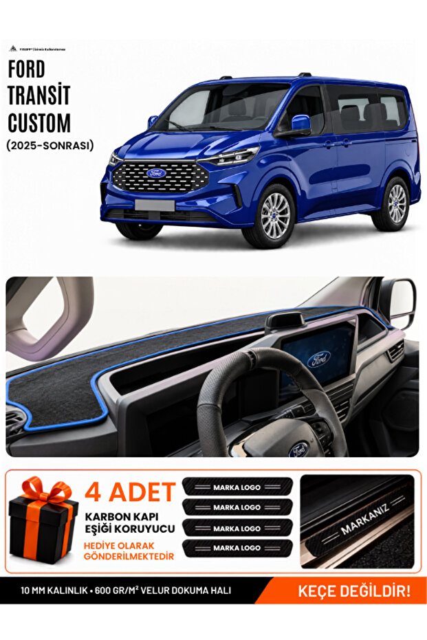 Ford Transit Custom (2025-Later) Compatible Glove Box Cover, Glove Box Case - Black-Blue - Fo039