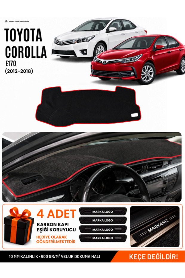 Toyota Corolla E170 (2012-2018) Compatible Dashboard Cover, Dashboard Case - Black-Red - To016