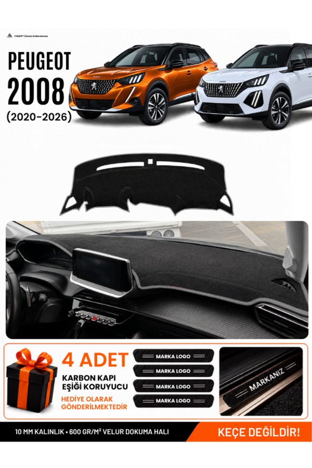 Peugeot 2008 (2020-2026) Compatible Glove Box Protection, Glove Box Cover, Glove Box Case - Black-Grey - Pe011
