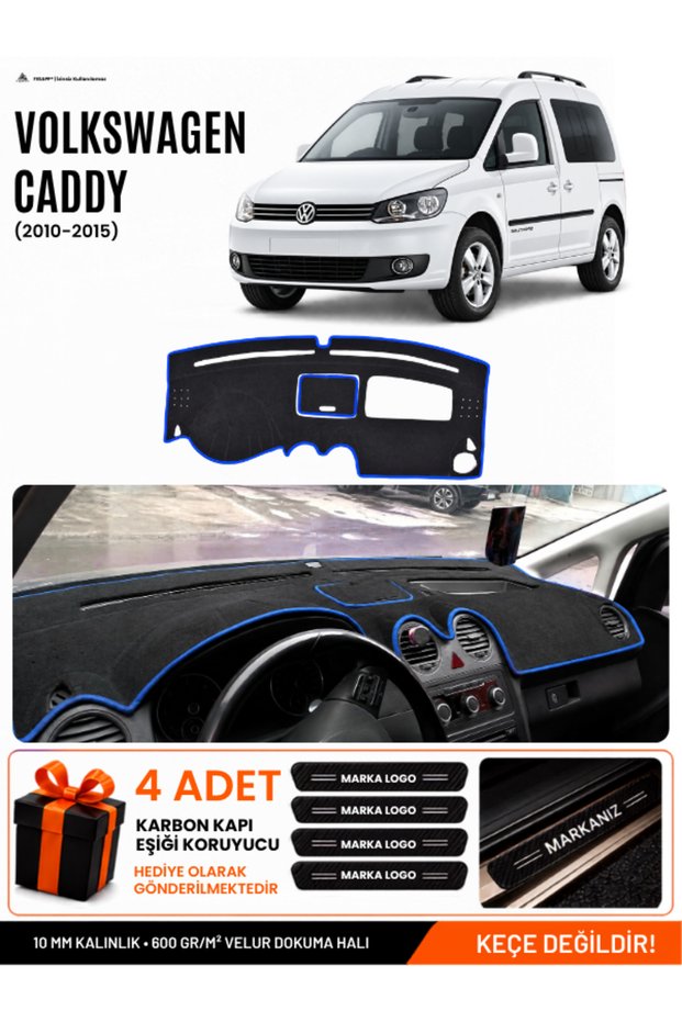 Volkswagen Caddy (2010-2015) Compatible Dashboard Cover, Dashboard Case - Black-Blue - Vw002