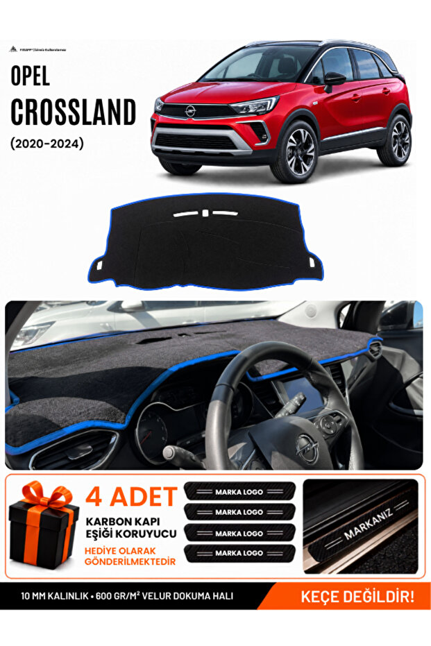 Opel Crossland (2020-2024) Compatible Dashboard Cover, Dashboard Case - Black-Blue - Op022