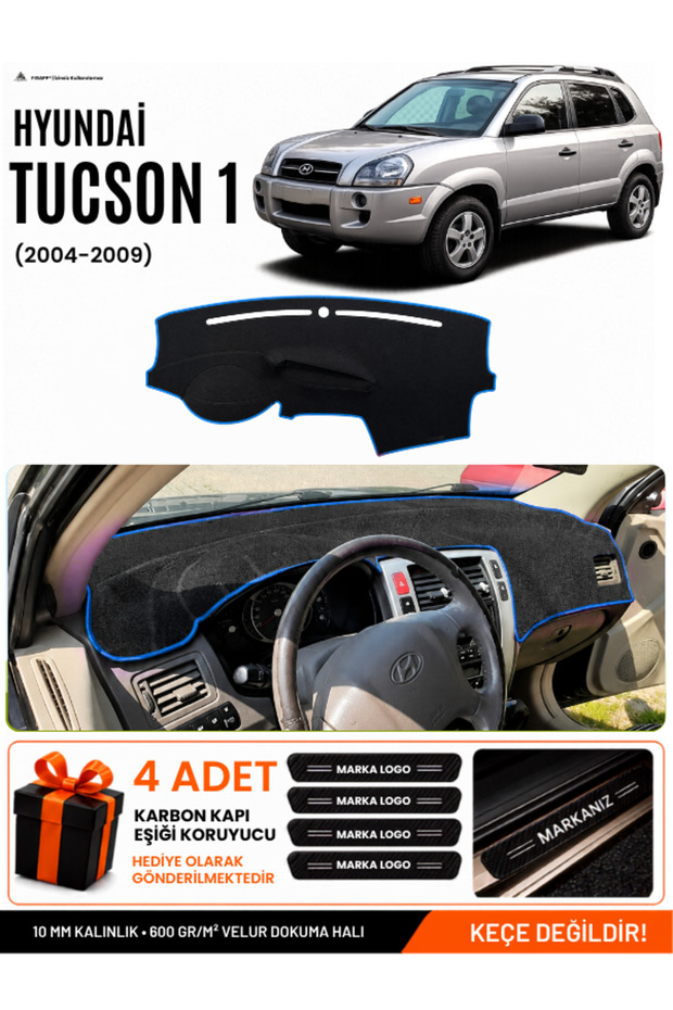 Hyundai Tucson 1 (2004-2009) Compatible Glove Box Cover, Glove Box Case - Black-Blue - Hu033