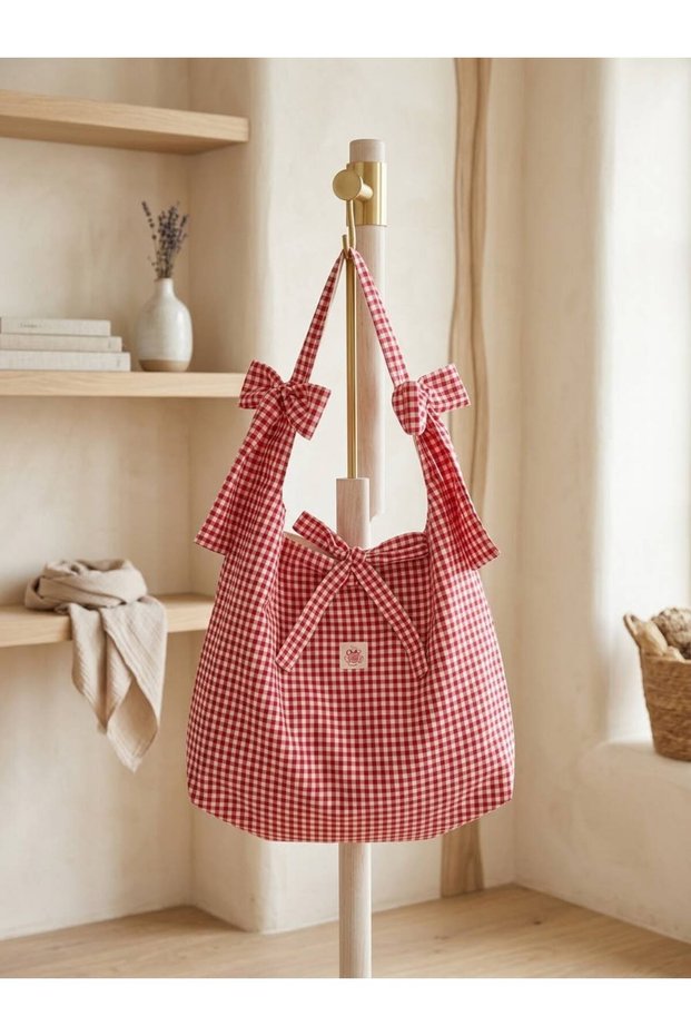 Pöti̇kare Patterned Vintage Bow Tote Bag-Red
