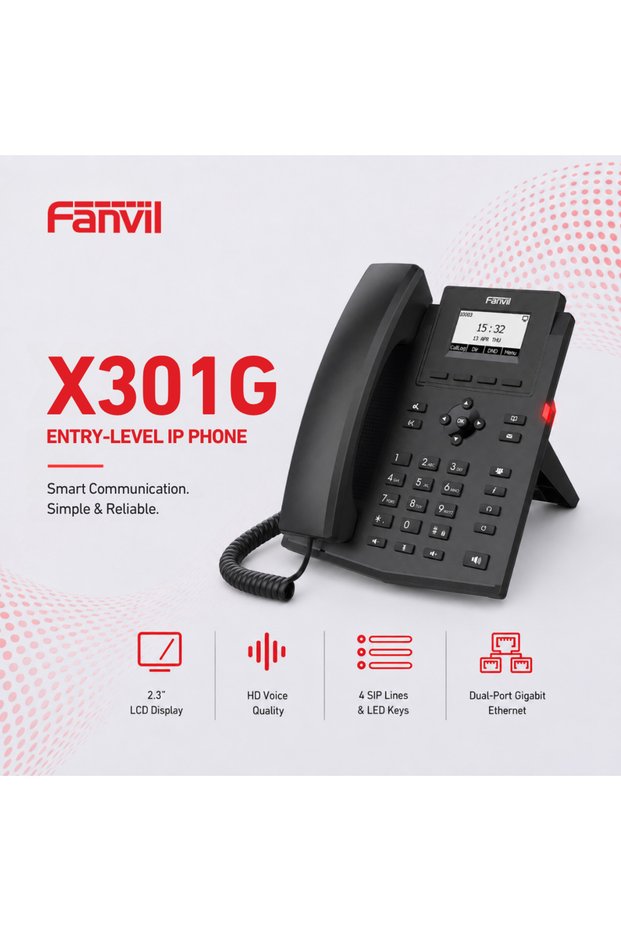 X301G IP Phone, Entry Level Gigabit SIP Desk Phone with 2.3" Display, Dual Gigabit Ports, PoE & HD Voice for Business Communication, Black