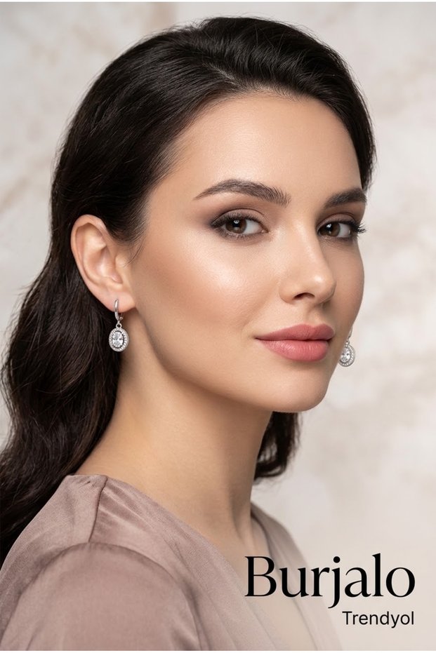 Silver Color Zircon Stone Oval Model Women's Bijouterie Earrings 130738