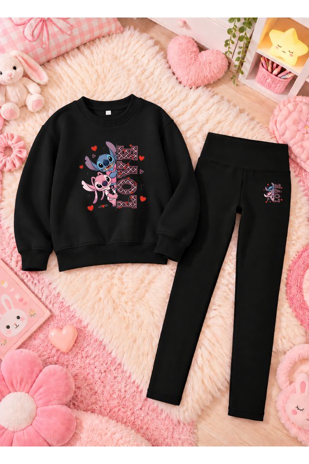 Girl's Crew Neck Sweatshirt and Skinny Leggings Set, 2-Piece Printed Top and Bottom Set
