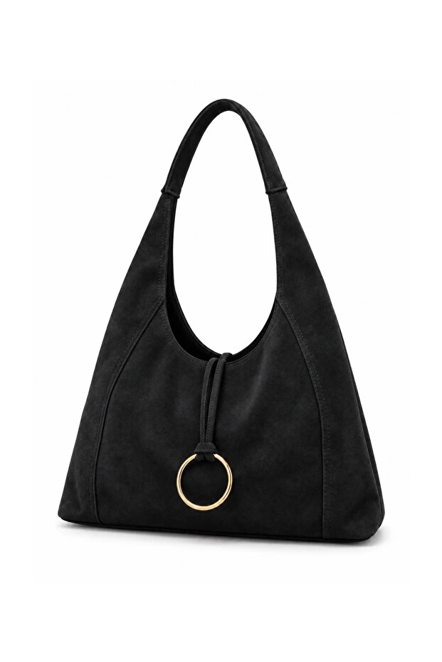 Women's Suede Casual Shoulder Bag with Zipper and Lining, Wide Model