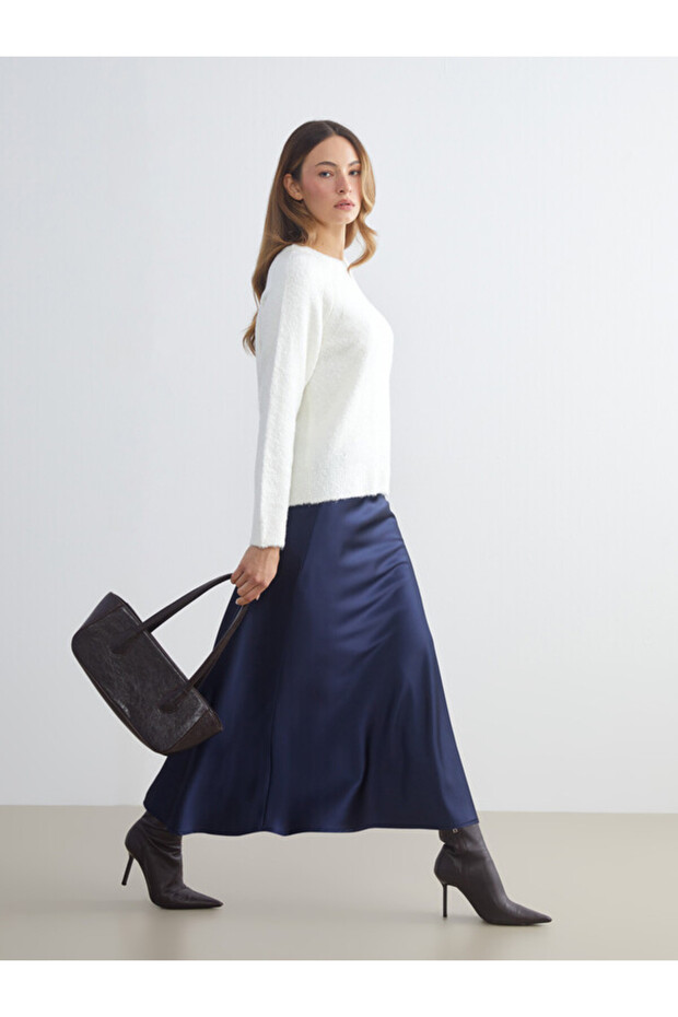 Esvab • Modern & Distinctive A-Line Satin Skirt with Waist Cord