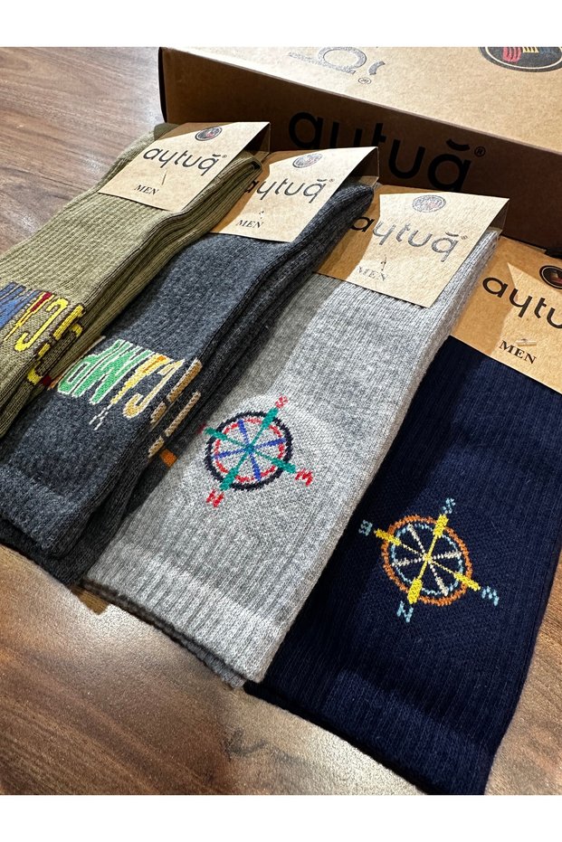 Men's Seamless Cotton Embroidered Comfortable Winter Towel Socks 6-Pack