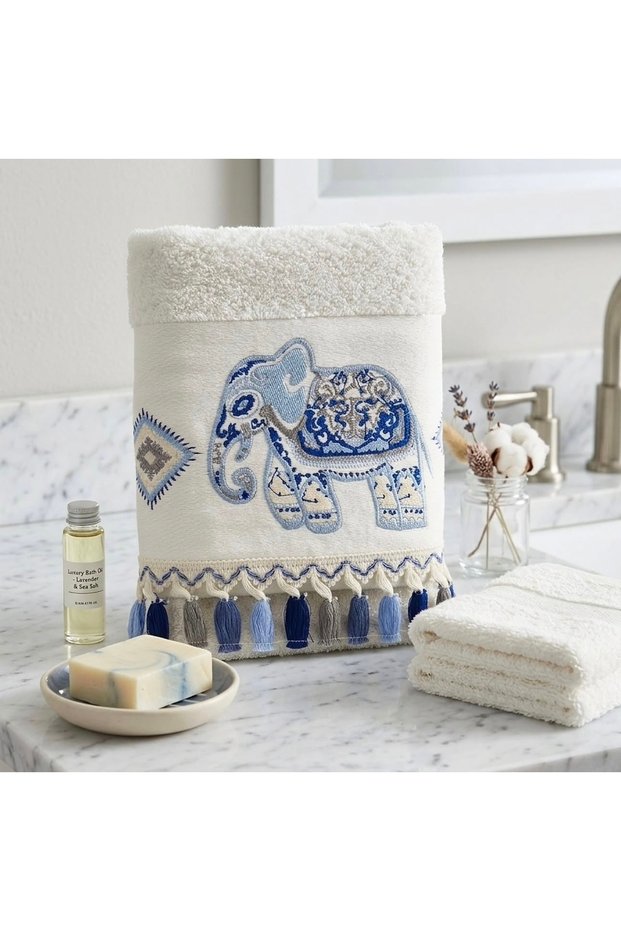 100% Cotton Elephant Figure Embroidered Luxury Hand and Face Towel Stylish Licensed Design Towel
