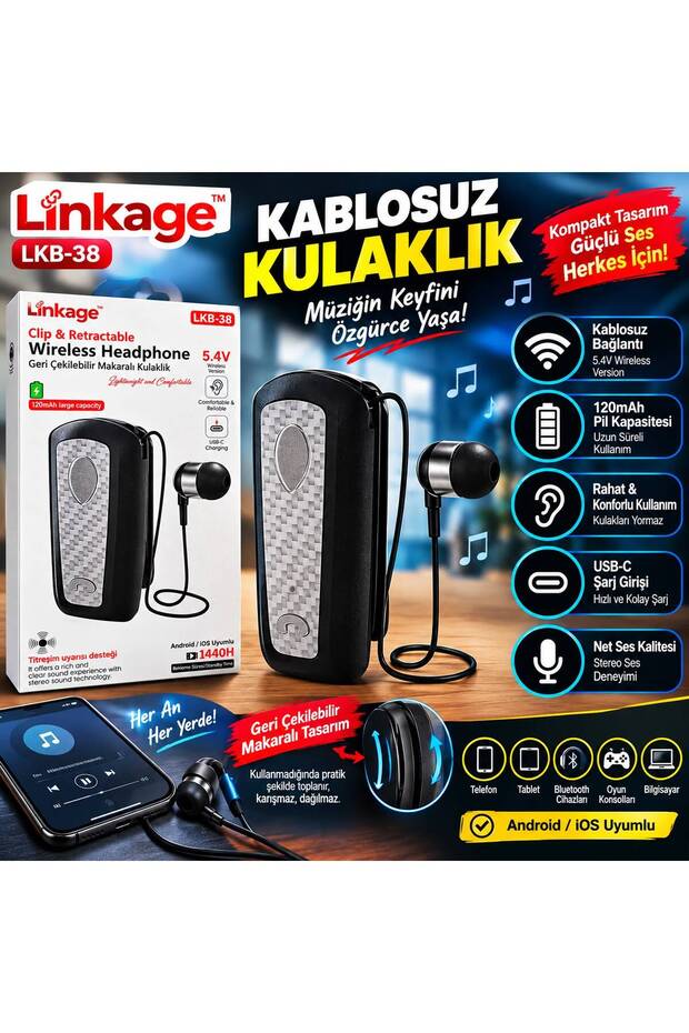LKB-38 Makaralı Bluetooth Kulaklık -