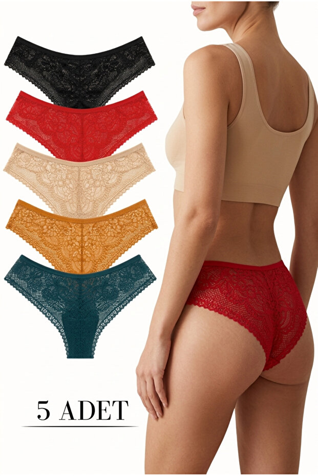 Women's 5-Piece Lace Brazilian Panties Set – Colorful Package