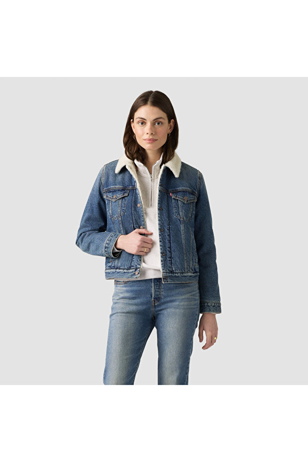 Original Women's Blue Fur-Lined Jean Cotton Sherpa Trucker Jacket 36136-0140