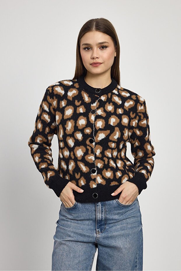 Leopard Detail Knitwear Cardigan