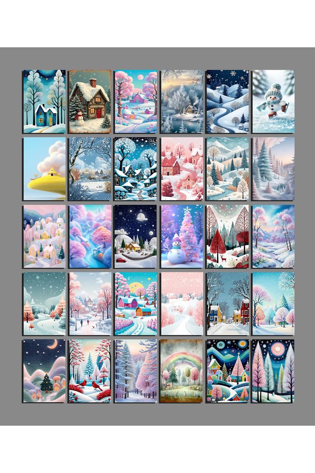 Winter Themed Postcard Set (10X15 cm 30 Pieces)