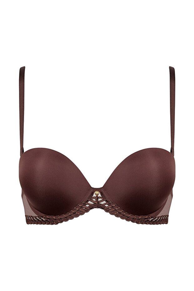 Sheer Emotion Bandeau Bra with Underwire, Removable Straps, and Graphic Embroidery Model