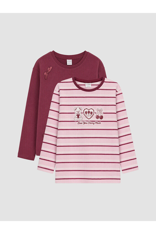Alita City Lcw Kids Mixed Combed Cotton Striped Standard & Regular Long Sleeve Girls' T-Shirt with a Difference
