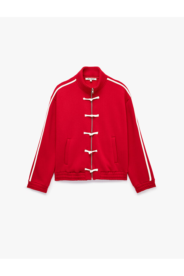 Comfortable Fit High Collar Zippered Frog Closure Buttoned Long Sleeve Sweatshirt