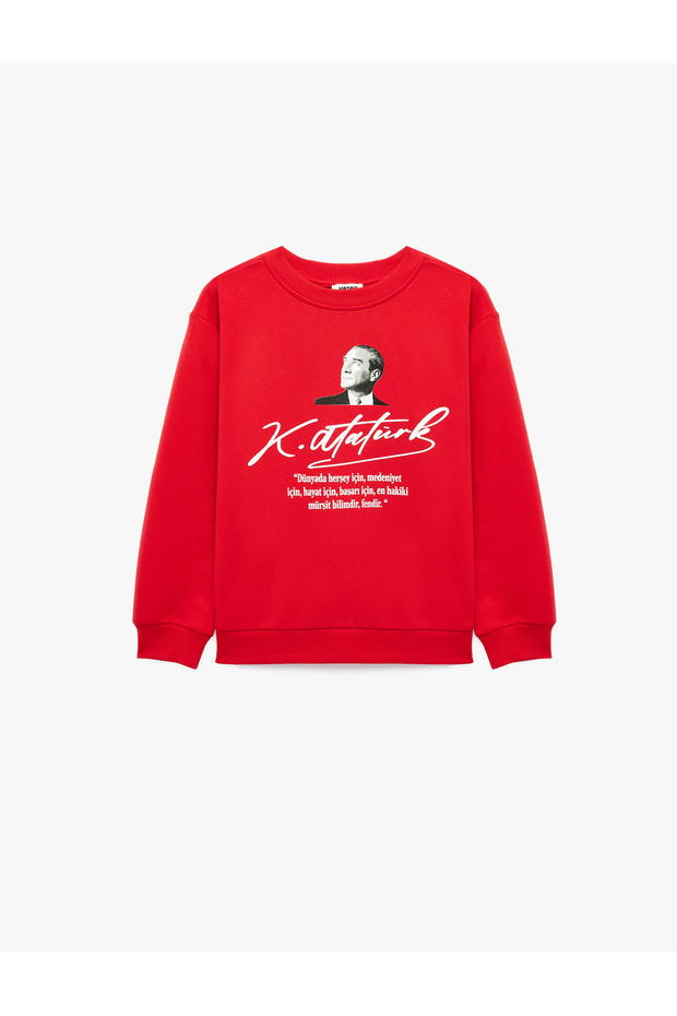 Ataturk Printed Long Sleeve Crew Neck Cotton Sweatshirt