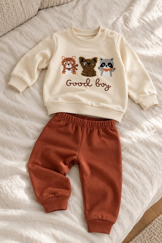 Baby Set Good Boy Cat Dog Panda Figured Sweatshirt Bottom Top Set Seasonal Unisex Boy Girl