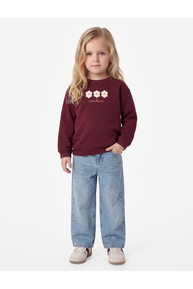 Floral Embroidered Shawl Collar Long Sleeve Sweatshirt