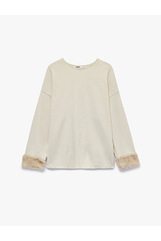 Crew Neck Long Sleeve Faux Fur Oversized Sweatshirt